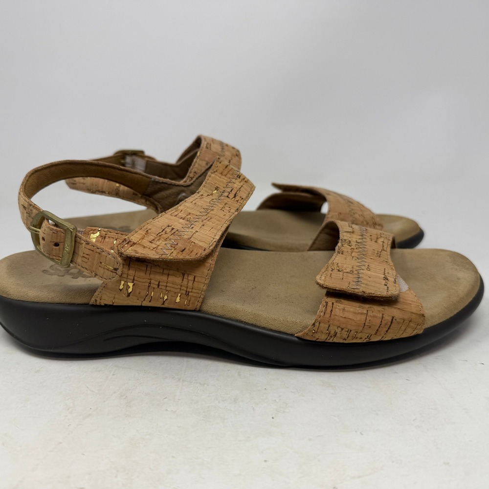 SAS Sandals Womens 9.5 Nudu Cork Gold Adjustable Straps EUC